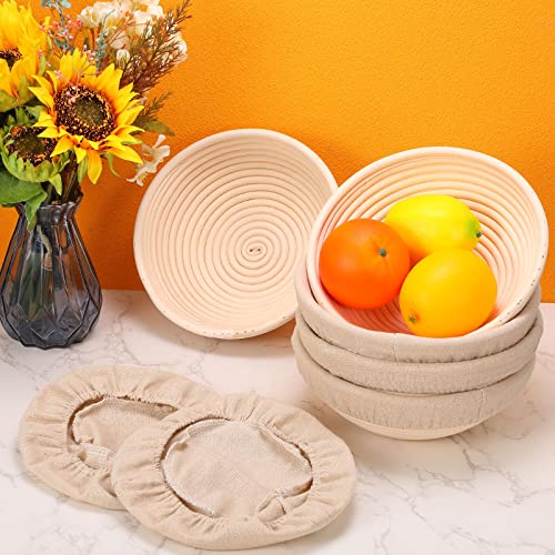 10 Pieces Banneton Bread Proofing Basket Round with Liners and Scrapers (8.5 Inch) D9968