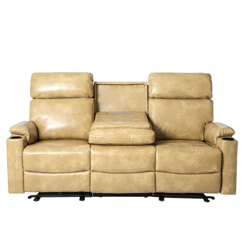 Brown Power Reclining 3-Seat Sofa with USB Ports and Cup Holders L2077