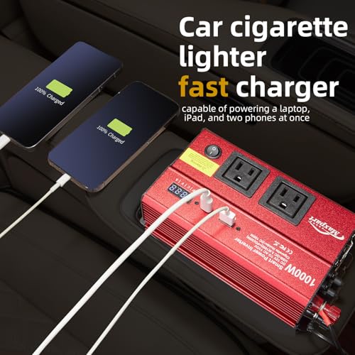 1000w 12v DC to 110v Power Inverter with Dual AC Outlets USB and Type-C F44029