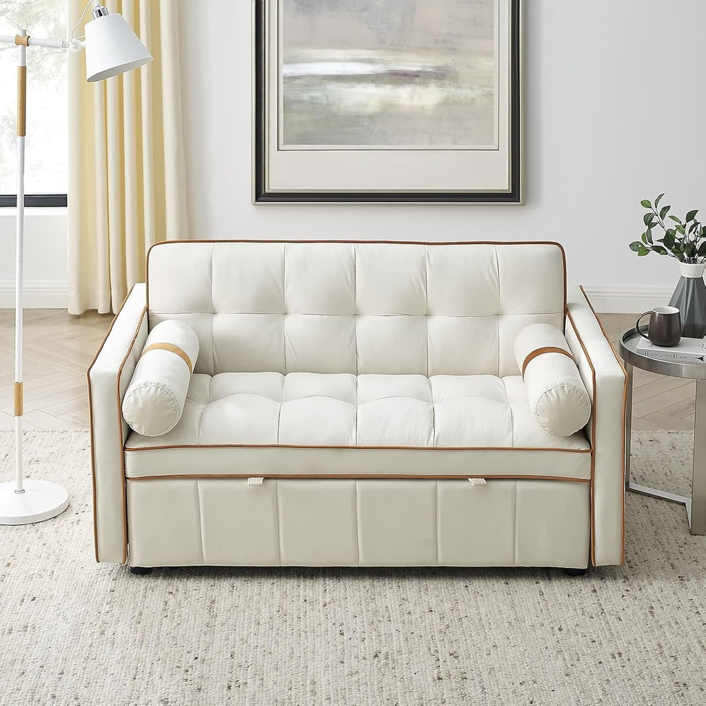 Beige 2 Seater Sleep Sofa Bed with Side Pockets E5151
