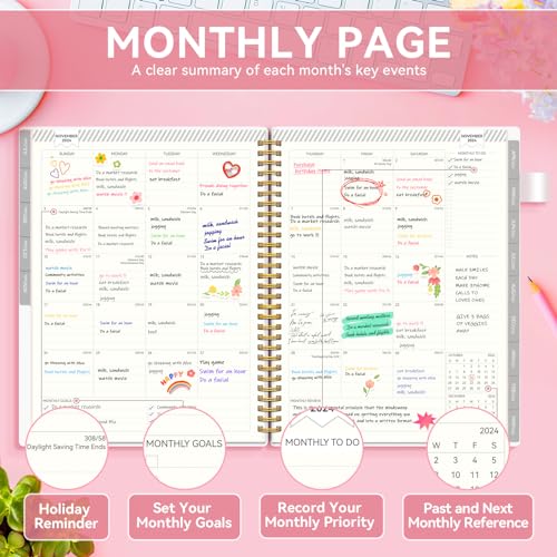 Pink 18-Month Monthly Planner, 8.5" x 11", Spiral Binding I915297