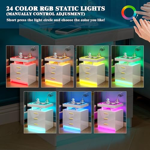 Black LED Nightstand with 3 Drawers and Wireless Charging D589
