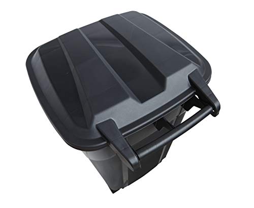 32 Gallon Black Wheeled Trashcan with Attached Lid Q259713
