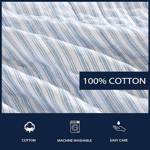Queen Quilt Set, Reversible Cotton Bedding with Matching Shams, Light Blue Q29649