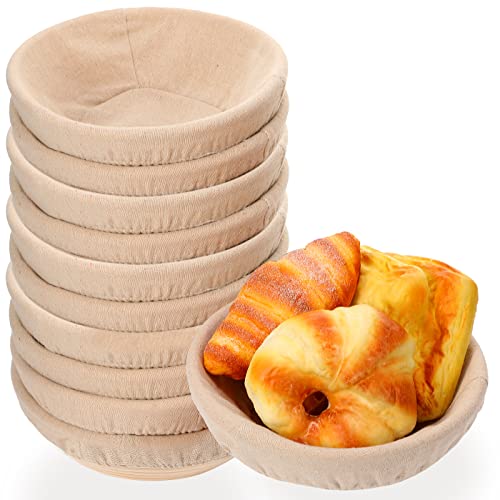 10 Pieces Banneton Bread Proofing Basket Round with Liners and Scrapers (8.5 Inch) D9968