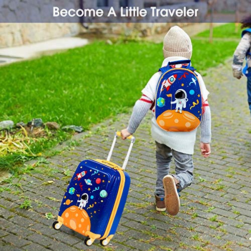 2Pc Kid Carry On Luggage Set, 12" & 18" Suitcase with 4 Spinner Wheels D7283