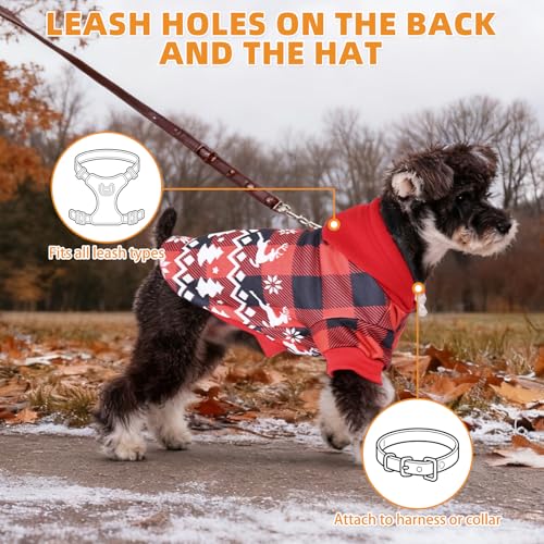 Red Plaid Dog Hoodie with Hat and Pocket U28472