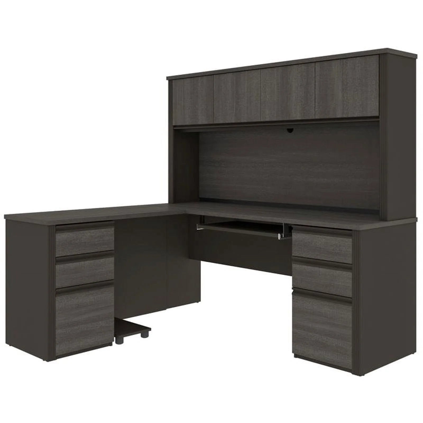 6 Piece Wood L Shaped Computer Desk with Hutch in Bark Gray M5284