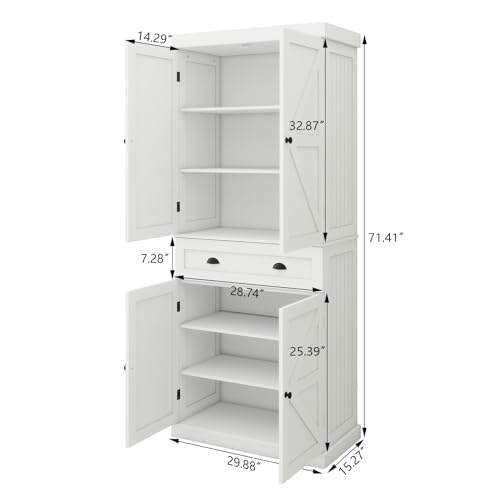 72" 4 Door 2 Adjustable Shelves 1 Drawer White Wood Storage Cabinet I92956
