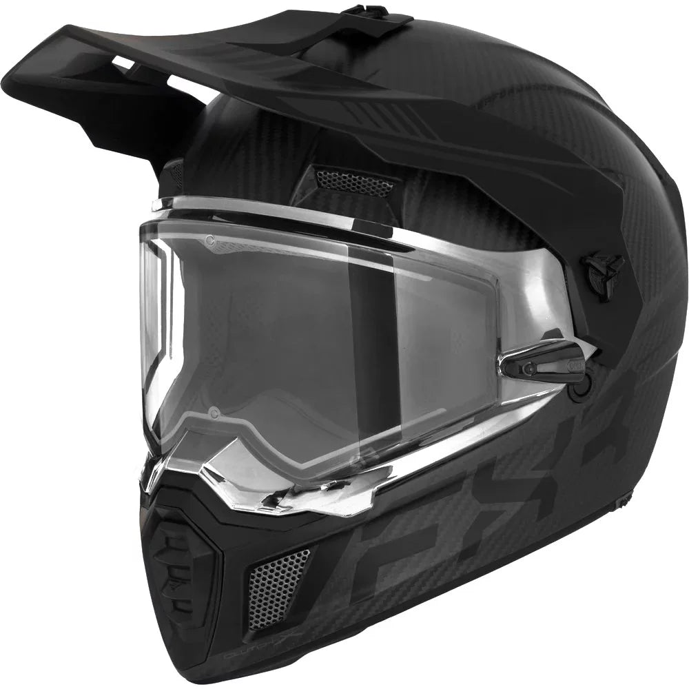 Black Carbon Fiber Snowmobile Helmet with Heated Face Shield R778573