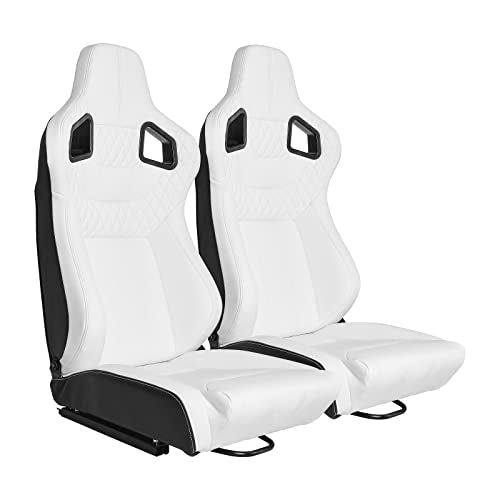 Pair of Bucket Seats with Dual Lock Sliders, PVC Leather (White) U5552