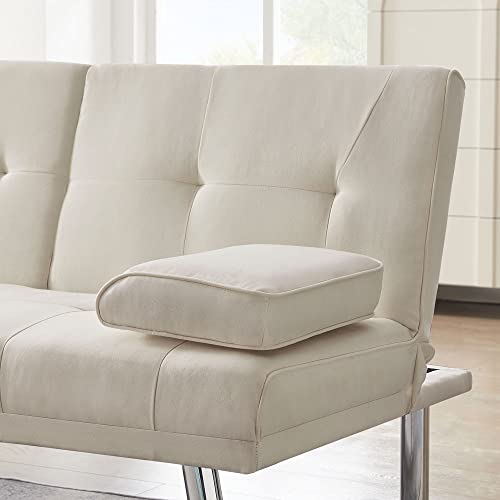 Beige PU Leather Convertible Folding Futon Sofa Bed Y450