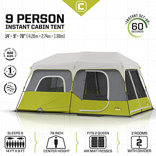 9 Person Instant Cabin Tent 14' x 9' Green T90514