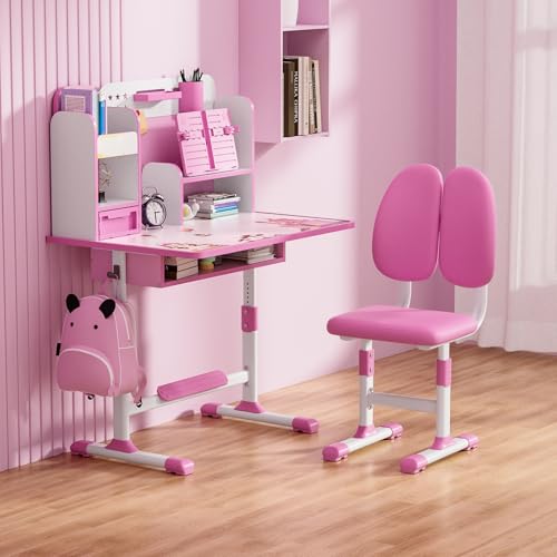 Height Adjustable Kids Desk and Chair Set with Book Stand Y6285