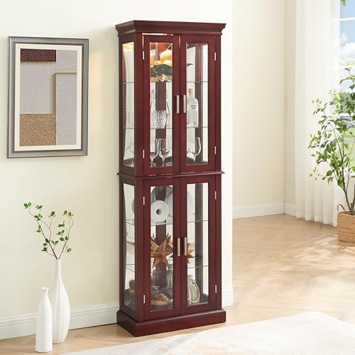 Lighted Corner Curio Cabinet with Adjustable Shelves & Mirrored Back Z653