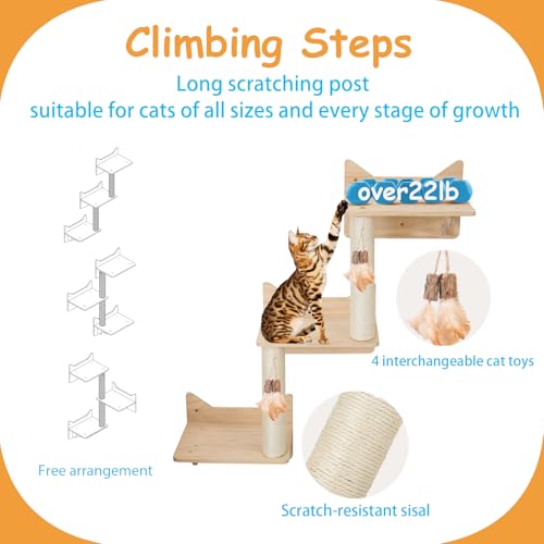 9-Piece Wall-Mounted Cat Shelves Set with 2 Sisal Scratching Posts A24540