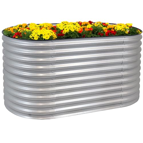 62.5-Inch Oval Stackable Steel Raised Garden Bed Planter Kit with Rubber Edge Trim S672