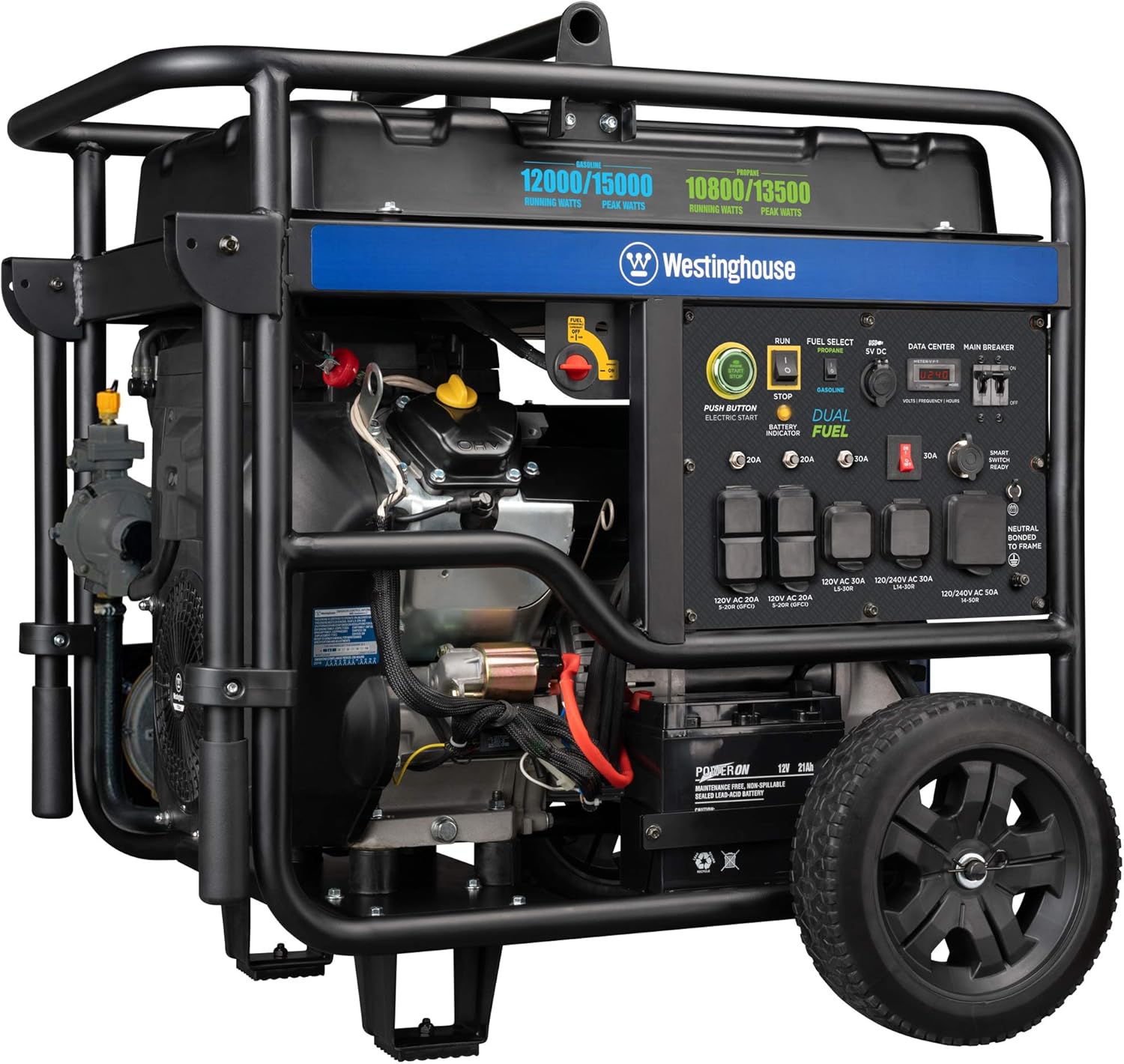 Dual Fuel Portable Generator 9500 Rated 12500 Peak Watts Electric Start N867076