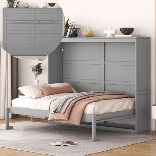 Gray Queen Solid Wood Murphy Cabinet Bed F5204