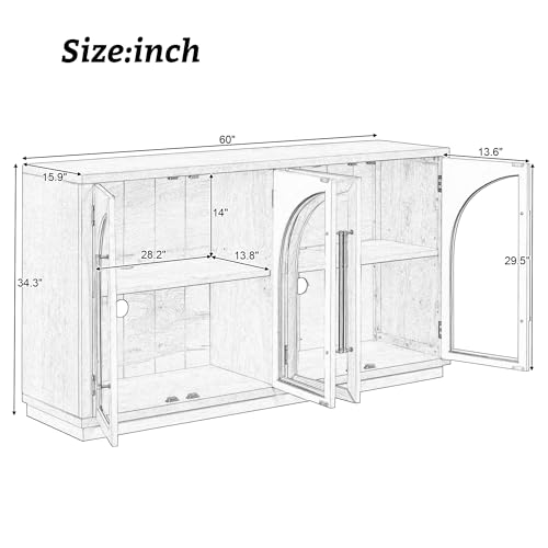 Black Large Sideboard Cabinet with 4 Glass Doors E1361