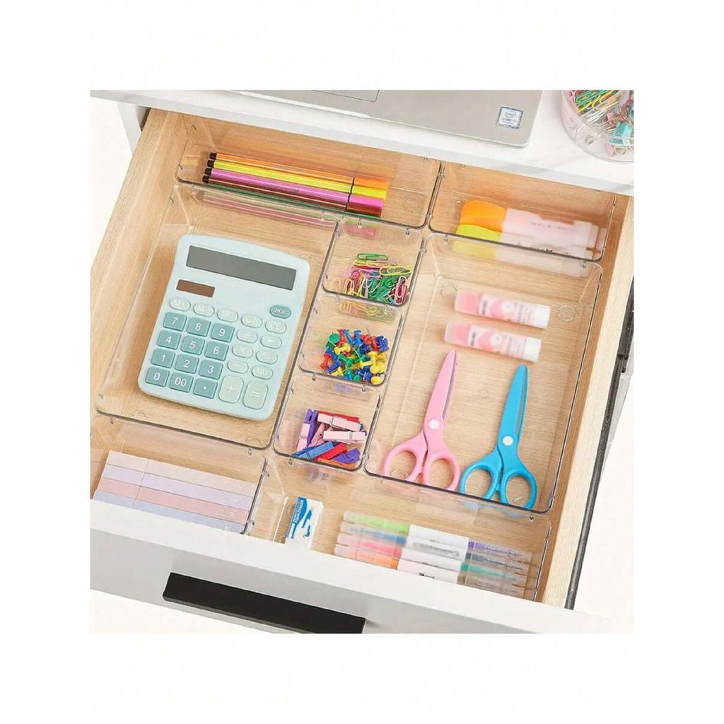 Clear Plastic Drawer Organizers Set, 4-Size Trays Y84555