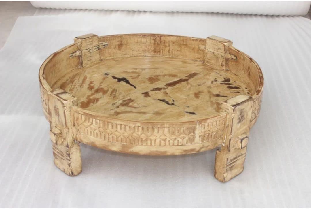 Hand Carved Wooden Round Natural Coffee Table F180823