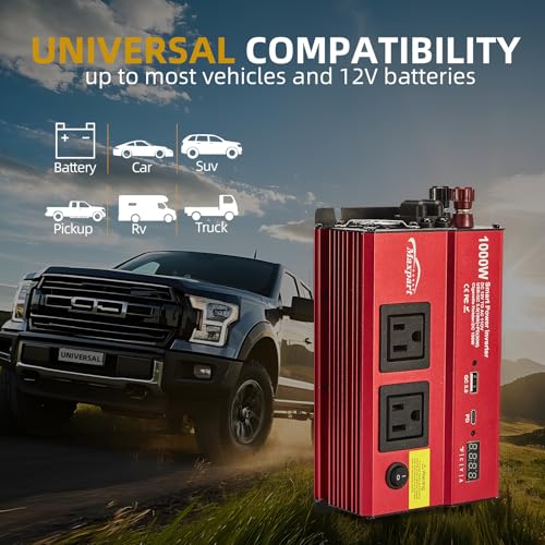 1000w 12v DC to 110v Power Inverter with Dual AC Outlets USB and Type-C F44029