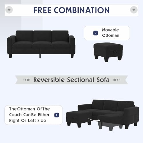 Beige 3-Seat L-Shaped Sectional Sofa with Storage Ottoman B1044