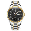 Gold Silver Black Stainless Steel Analog Quartz Watch with Day and Date Z207