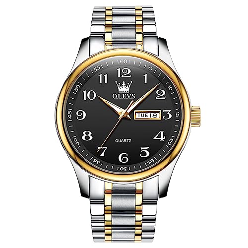 Gold Silver Black Stainless Steel Analog Quartz Watch with Day and Date Z207
