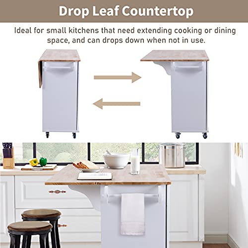 Grey Rolling Kitchen Cart with Drop Leaf, 2 Doors, 3 Drawers F247