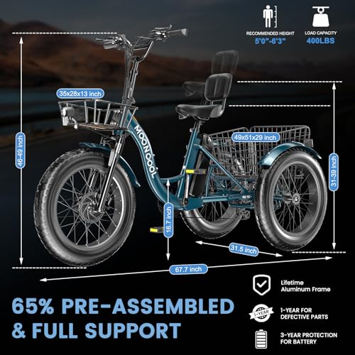 Electric Tricycle, 20" x 4" Fat Tire, 48V 500W, 7 Speed, Aluminum Frame W16241