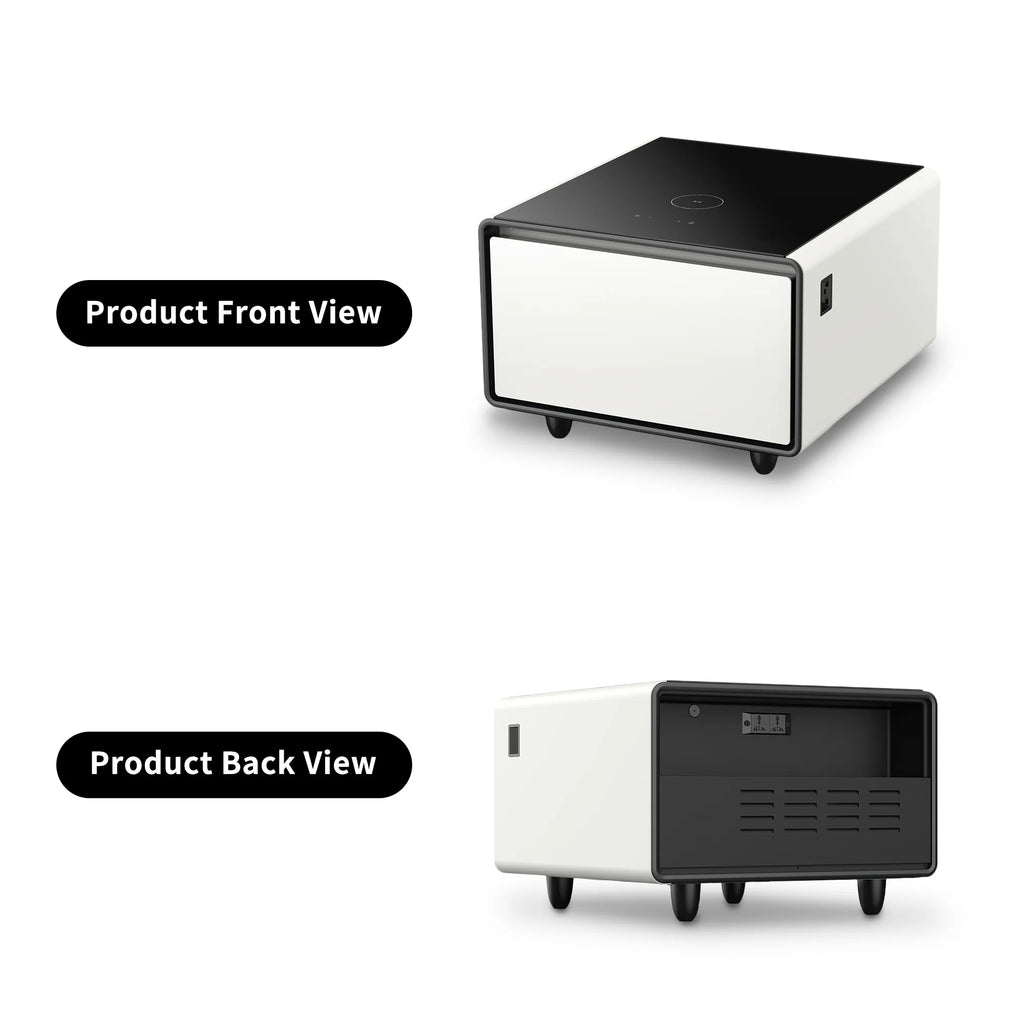 White Smart Side Table with Built in Fridge and Storage Drawer W205