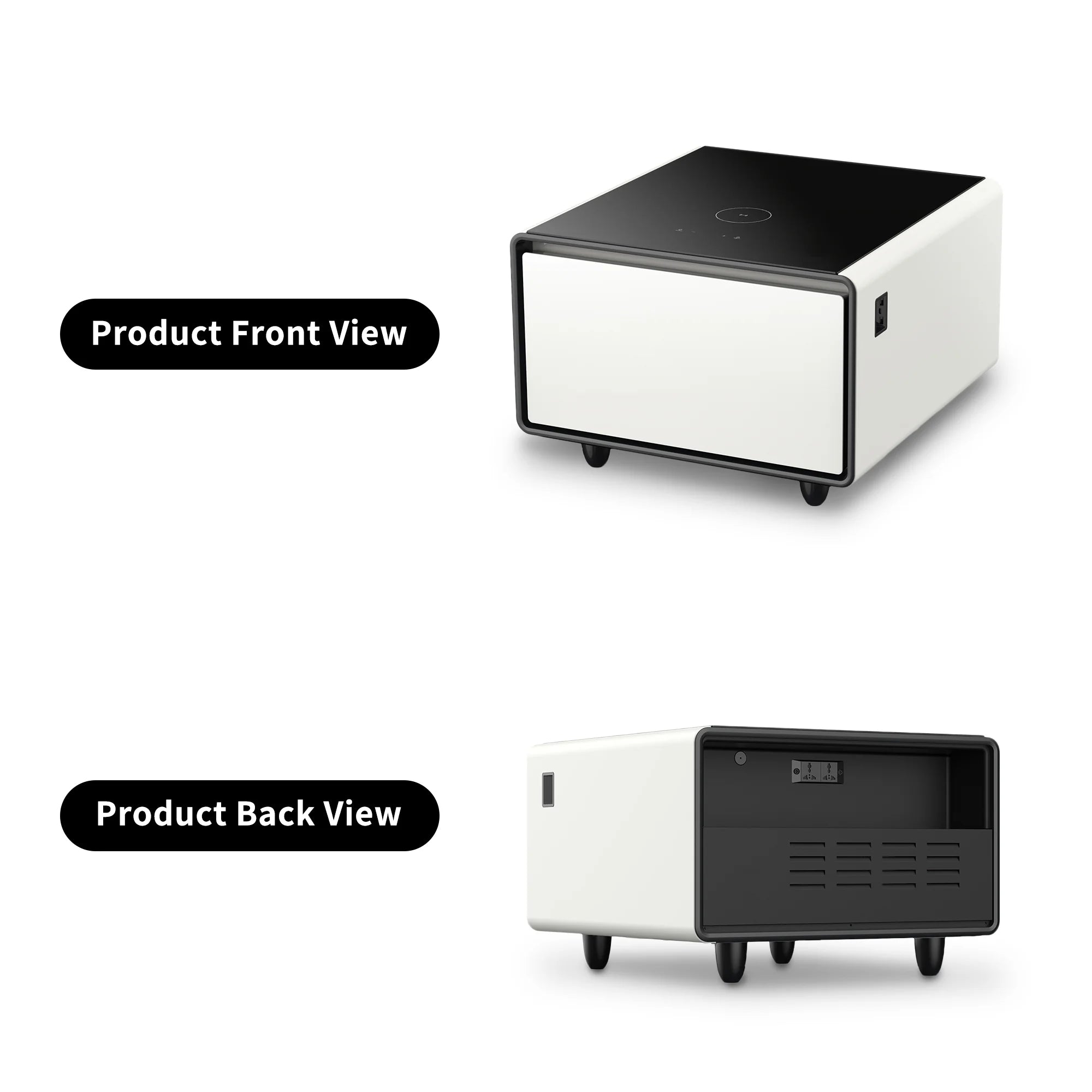 White Smart Side Table with Built in Fridge and Storage Drawer W205