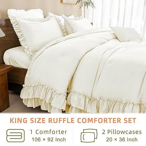 Taupe Queen Size 3pcs Ruffled Microfiber Comforter Set D4595