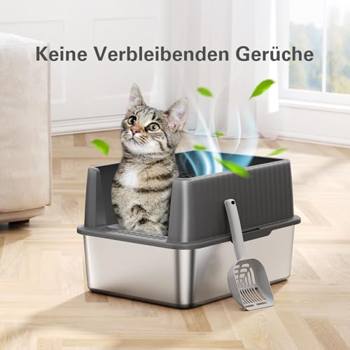 Stainless Steel Litter Box with High Sides 17" L x 13.3" W x 11.8" H White C756075