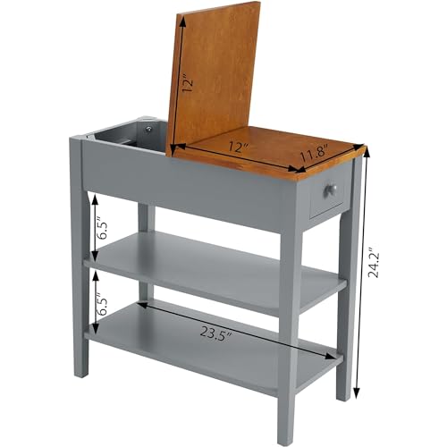 Gray Side Table with Charging Post and Storage Cabinet Q249