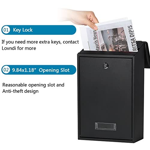 Black Wall Mounted Locking Mailbox with Key Lock L981112