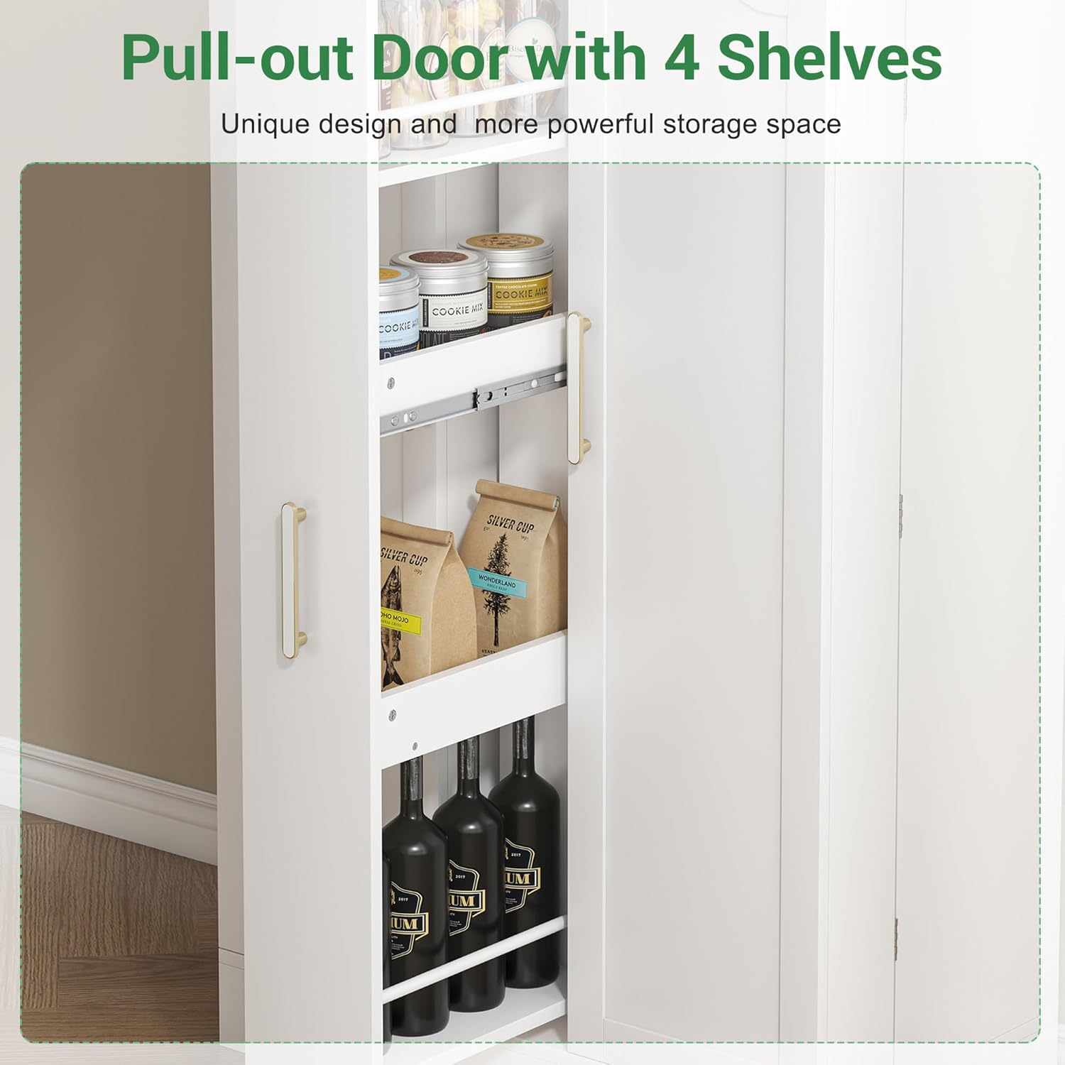 White Kitchen Pantry Cabinet with Drawer and Adjustable Shelves E961