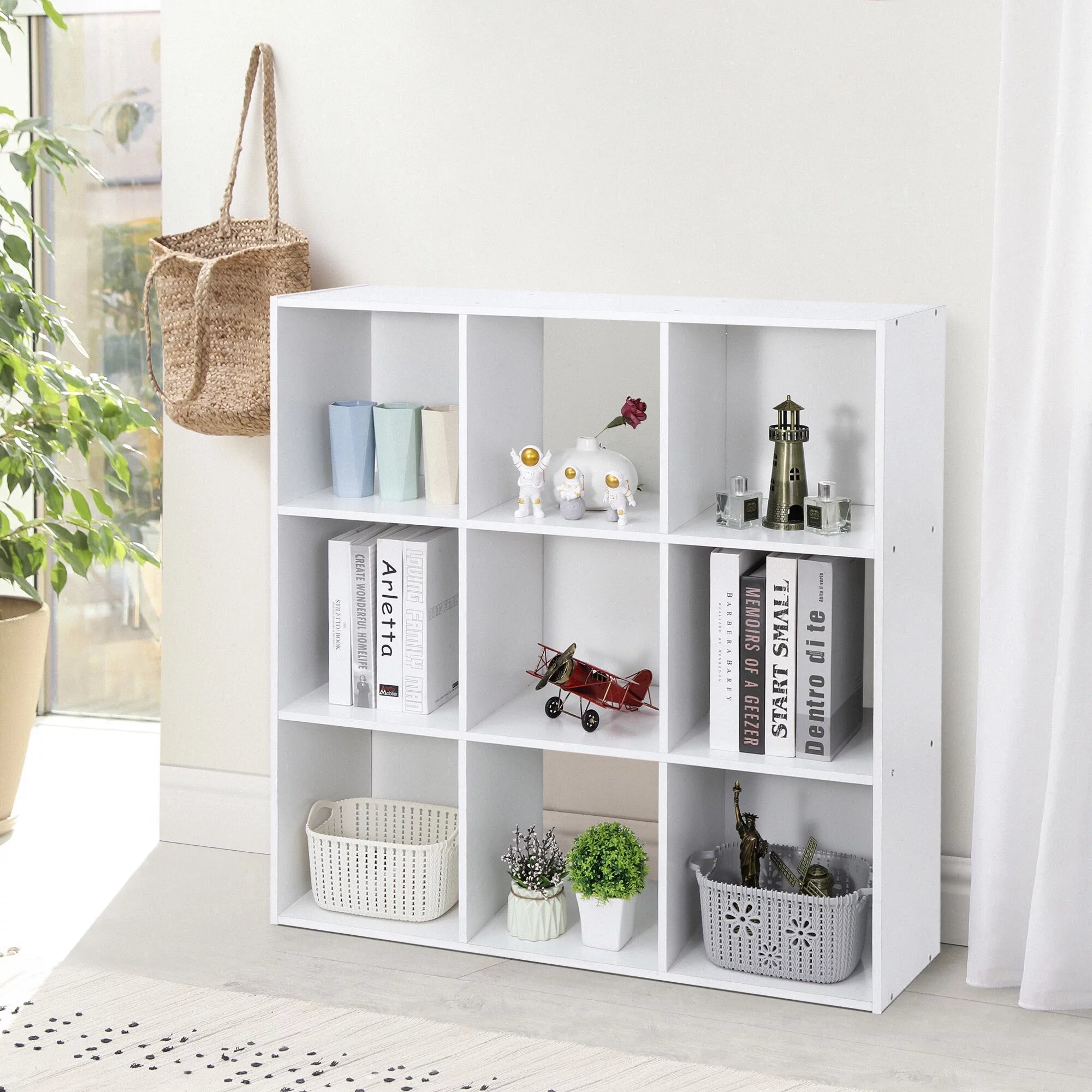 3-Tier 9 Cube Storage Organizer Wood Bookcase Bookshelf Black T6649