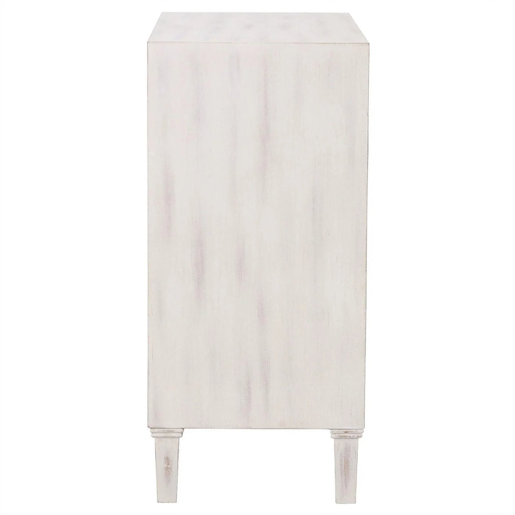 White Wood Accent Cabinet with Floral Carved Door V862