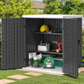Outdoor Storage Cabinet with 2 Shelves, Waterproof Resin Lockable 15 cu. ft. Storage Shed, Dark Gray P176324
