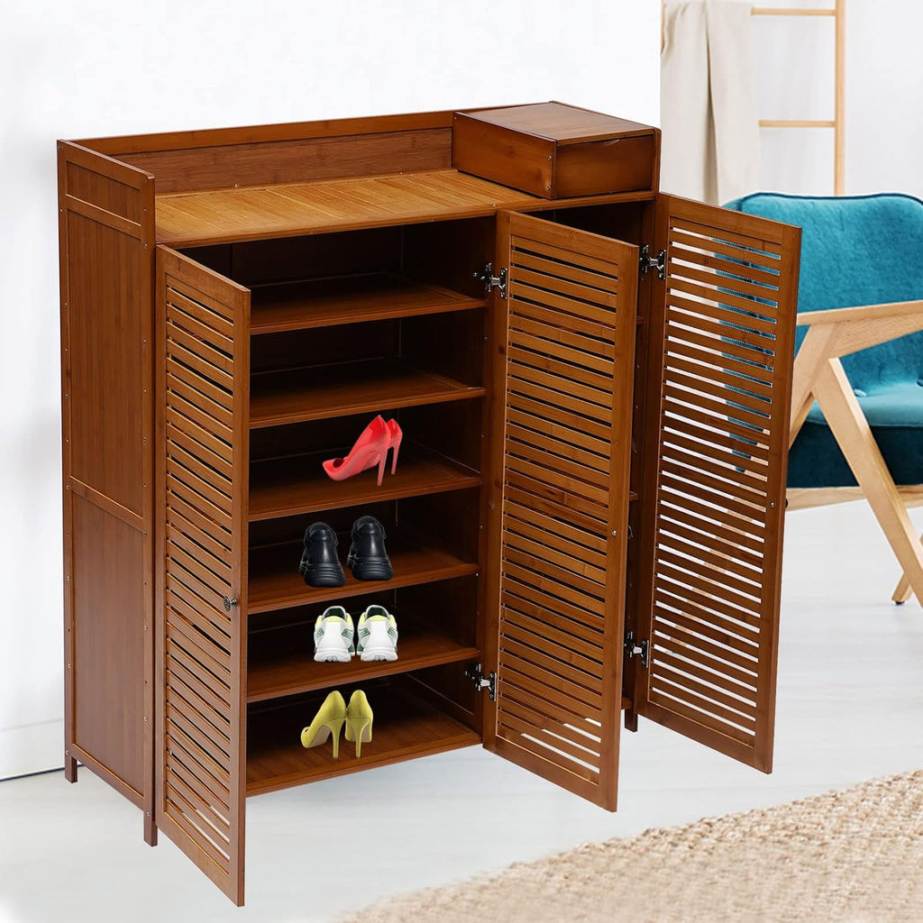 7-Tier Bamboo Shoe Storage Cabinet with 3 Doors O3453