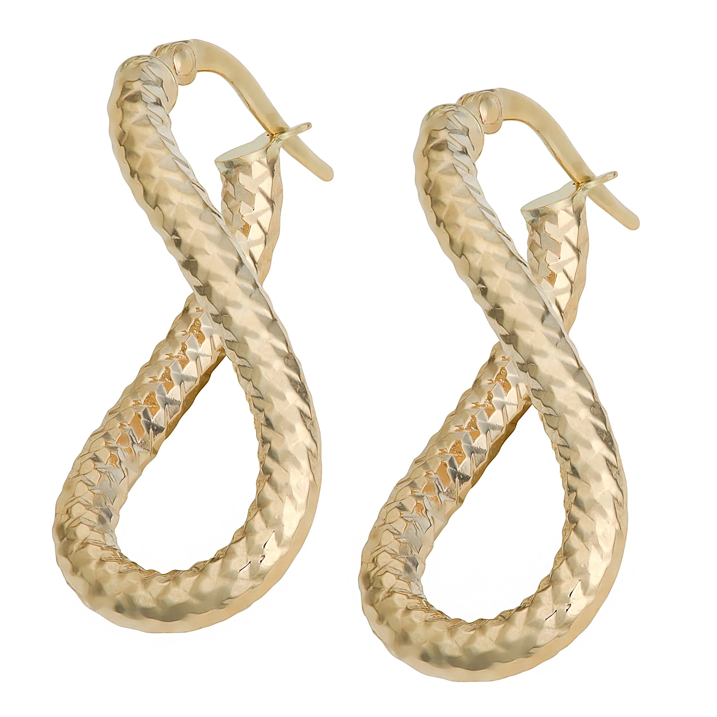 Yellow Gold Diamond-cut Oval Hoop Earrings I35816