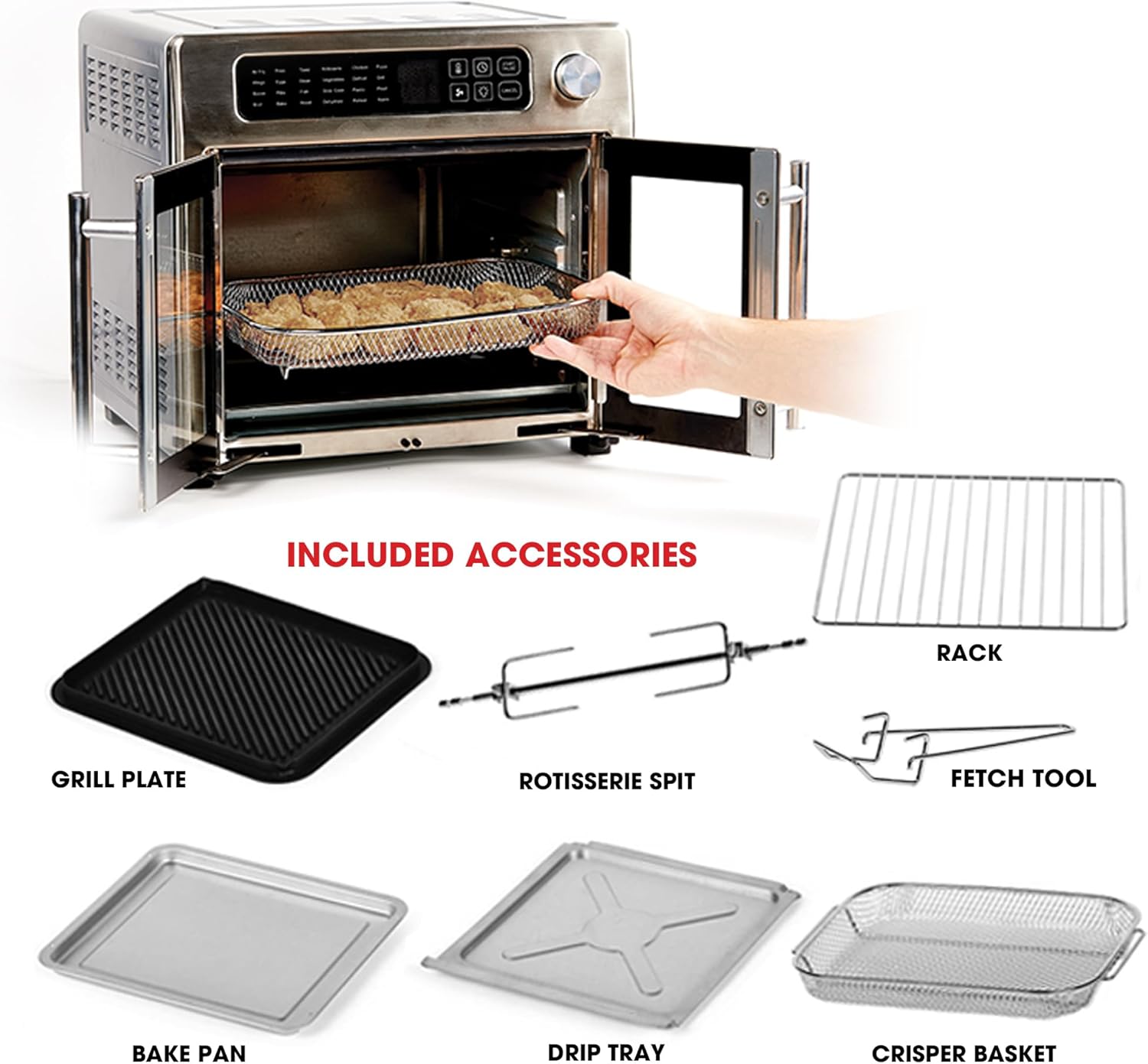 26 QT Extra Large Air Fryer Convection Toaster Oven with French Doors Stainless Steel G6896