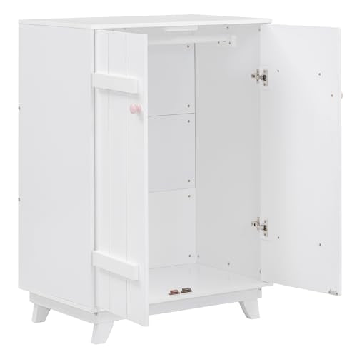 White Wooden Wardrobe Cabinet with Hanging Rod and Doors N31139