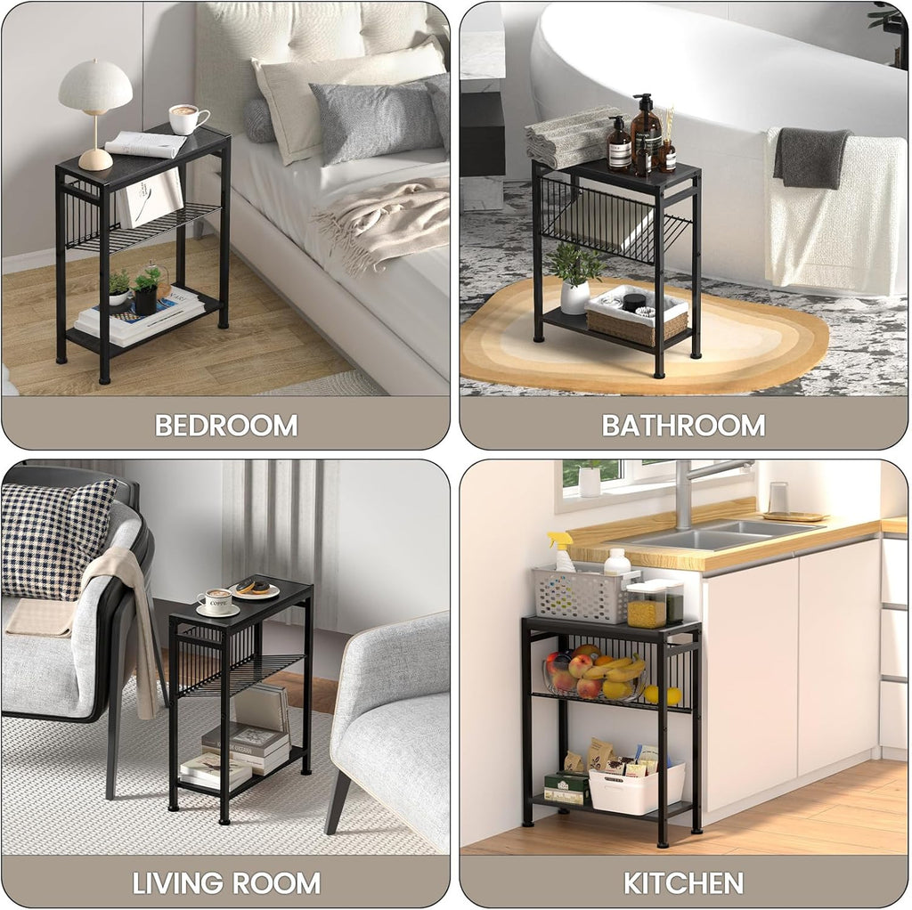 3-Tier Narrow Side Table with Magazine Holder A242