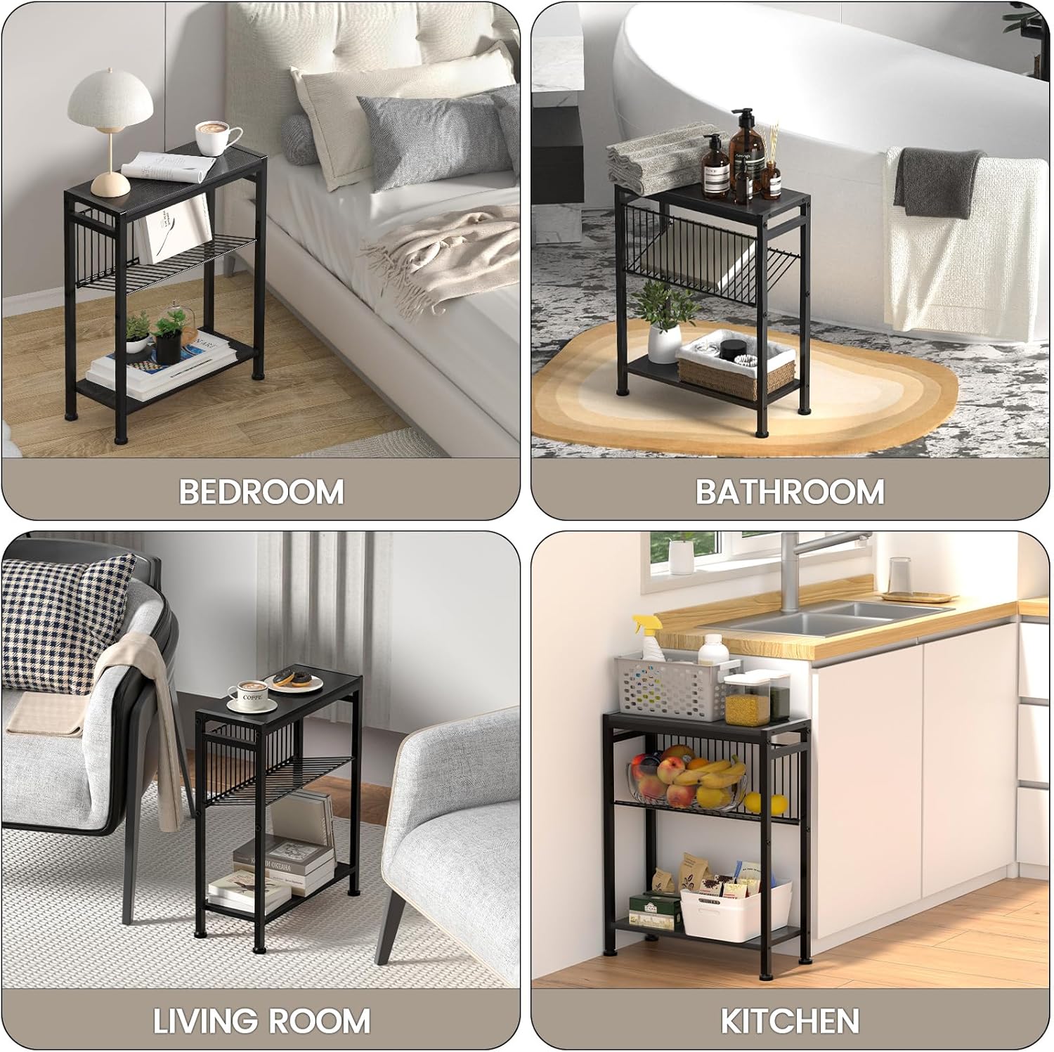 3-Tier Narrow Side Table with Magazine Holder A242