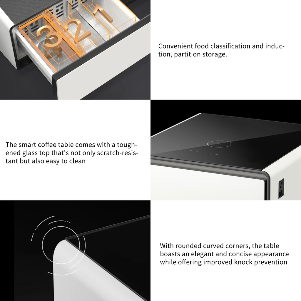 White Smart Side Table with Built in Fridge and Storage Drawer W205