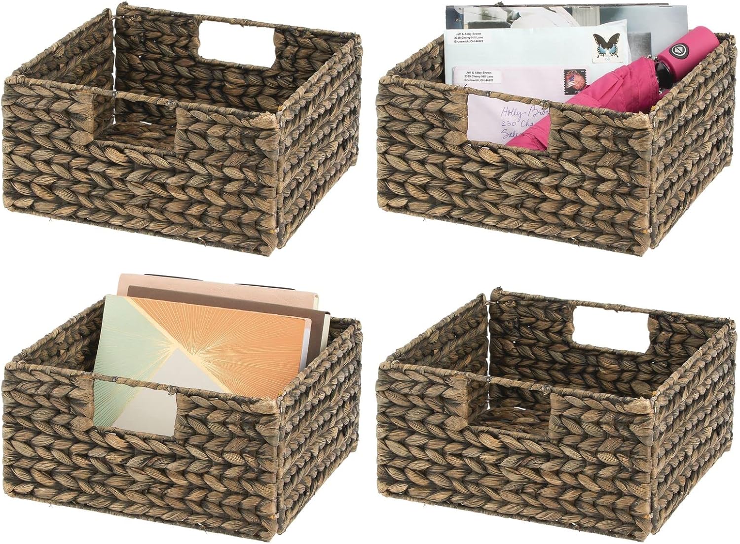 Brown Wash Woven Hyacinth Storage Bin Basket 4 Pack K806
